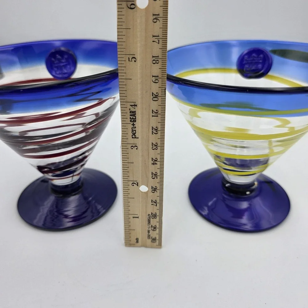 2 Kosta Boda Royal Caribbean Spiral Margarita Martini Glasses Swirl Red Yellow